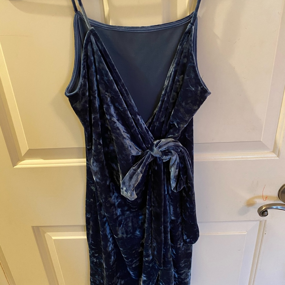 Blue velvet wrap dress